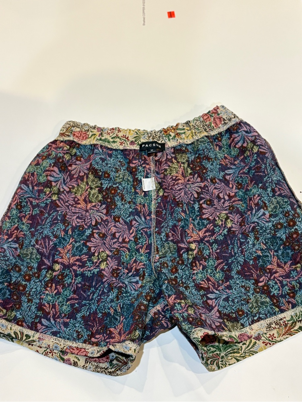 PacSun Purple, Green and Teal Floral Jacquard Shorts with Multicolor Waistband - Picture 9 of 9